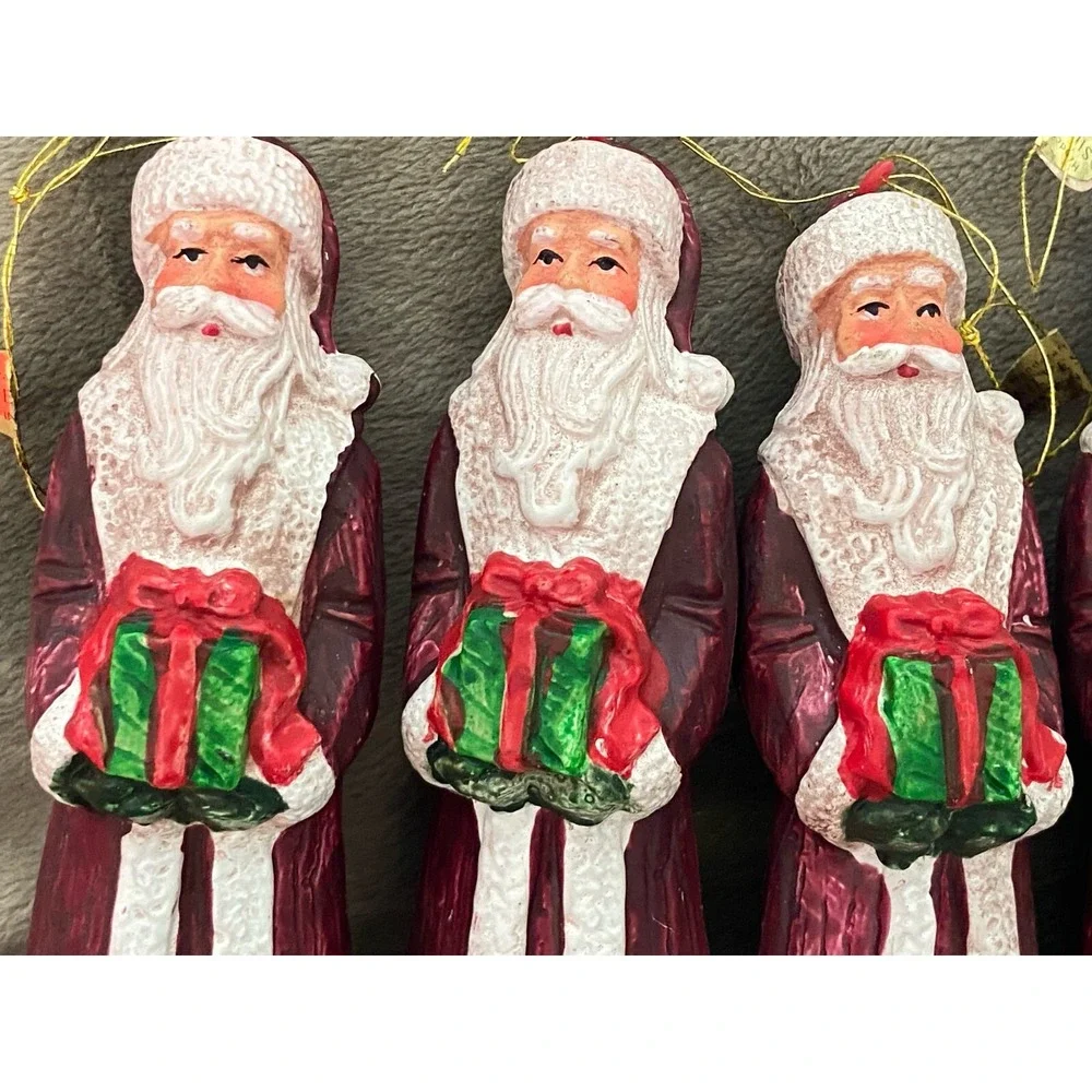 Vintage Lot of 6 Silvestri Hard Plastic Father Christmas Santa Claus Ornaments